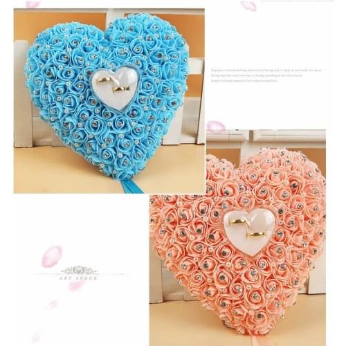 1PC Colorful Ring Pillow with Ring Bow Heart-shaped Ring Bearer Pillow Cushion for Wedding Party Decoration Supplies