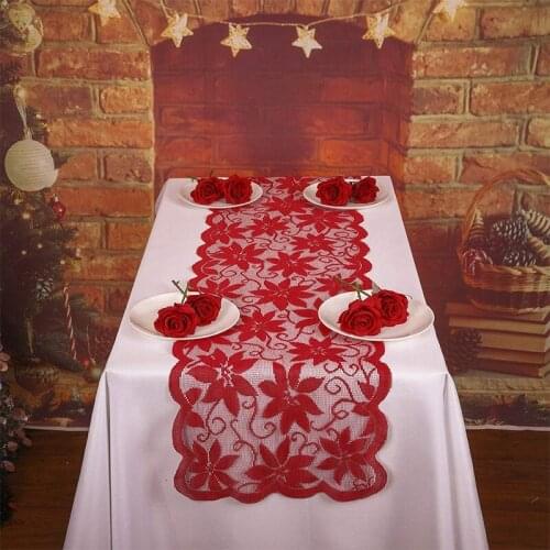 1pcs Red Floral Luxury Lace Table Runner Round Table Cover Chair Sash Banquet Baptism Valentines Wedding Party Home Decoration