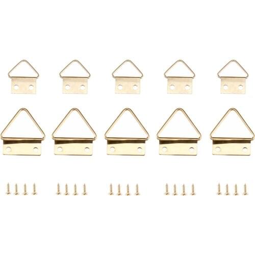 10/20sets Triangle D Ring Photo Frame Hooks Hanging Picture Oil Painting Mirror Gold 16mm-25mm w/screws Hanger Wall Holder Alloy
