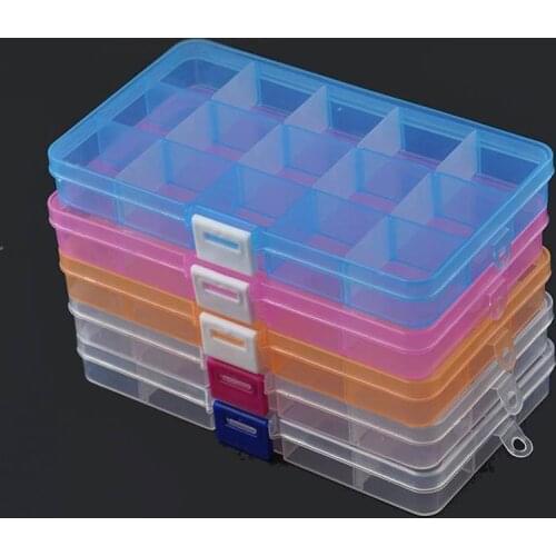120pcs/lot 15 compartment free installation demolition Transparent PP plastic jewelry/Clips/pin storage box Random Color