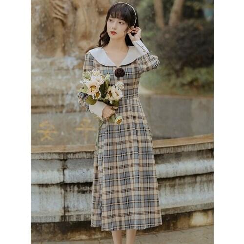 2020 new fashion womens clothing Plaid Full Vintage dresses woman dress