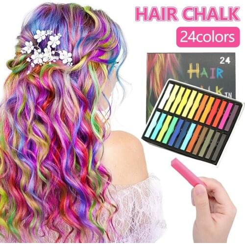 24PCS 24 Colors Fashion Hair Color Chalks Temporary Colors Hair Dye Pastels Kit for Festival Party Cosplay Hair Dyeing Tools