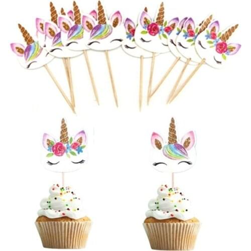 24 pcs/lot Baby Shower Decorations Cartoon Unicorn Cupcake Toppers Cake Decorating Card Picks Kids Girl Birthday Party Supplies