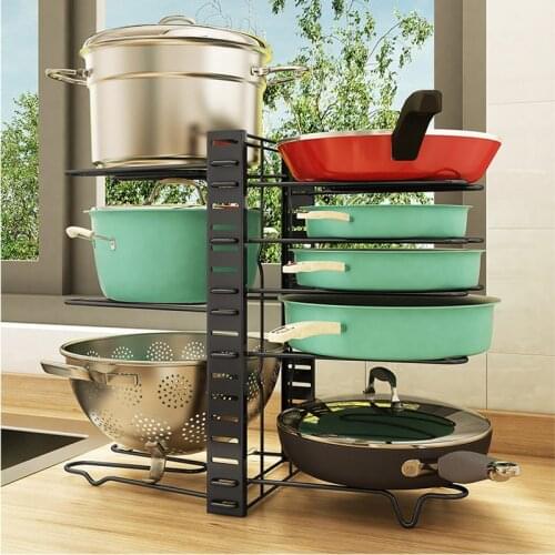 4/5/8 Layer Pan Shelf Kitchen Storage Organization Lid Rack Pot Stand Cookware Holder Dish Drainer Shelves Rangement Adjustable