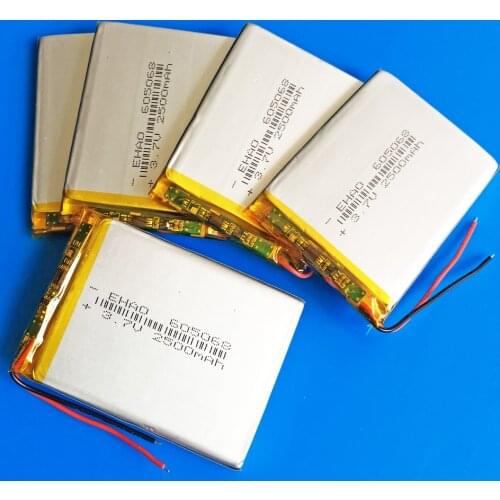 5 pcs 3.7V 2500mAh polymer lithium Li-po rechargeable battery 605068 for GPS DVD PAD power bank camera tablet PC Speaker PDA