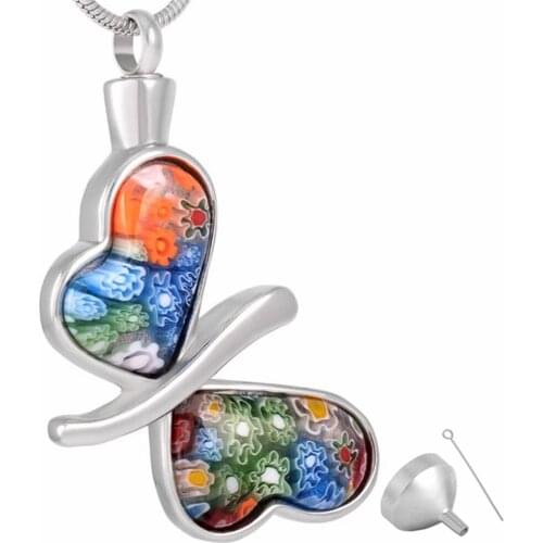 8117 Elegant Murano Butterfly Glass Multi Color Flower Cremation Jewelry Ash Pendant