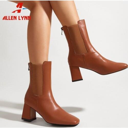 Brand New Fashion Concise Female Ankle Boots Square Toe Thick High Heels Zip Office Ladies Shoes Elegant Simple Women Booties