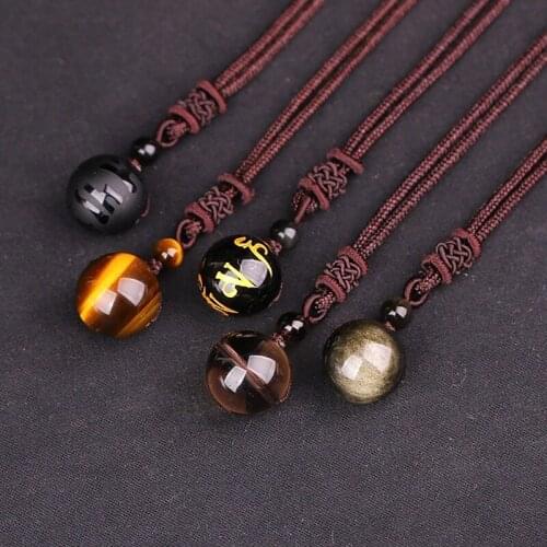 16mm Black Obsidian Rainbow Eye Bead Ball Natural Stone Necklace Pendant Transfer Lucky Rock Crystal Jewelry Free Rope Women Men