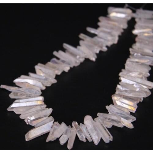 15.5"strand White AB Titanium Crystal Quartz Top Drilled Point Bead,Raw Rough Crystal Stick Pendant Beads Bulk Jewelry Making