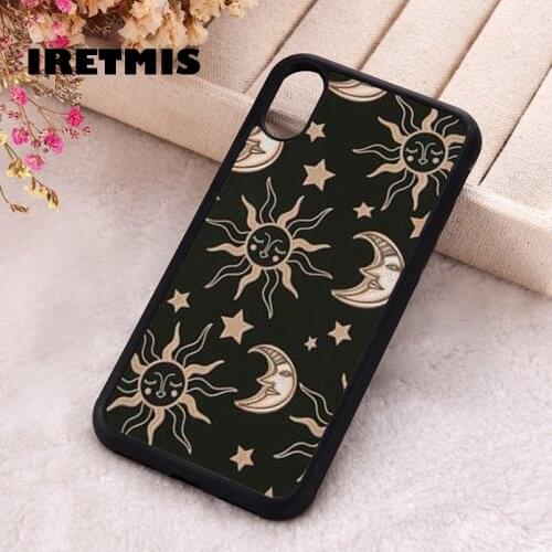 Iretmis 5 5S SE 2020 Phone Cover Case for iPhone 6 6S 7 8 Plus X Xs XR 11 12 Mini Pro Max Silicone TPU Moon & Sun Pattern