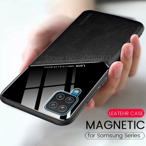 Sansung a 12 case car magnetic holder leather texure phone cover for samsung galaxy a02s a12 a32 a42 a52 a72 5g shockproof coque