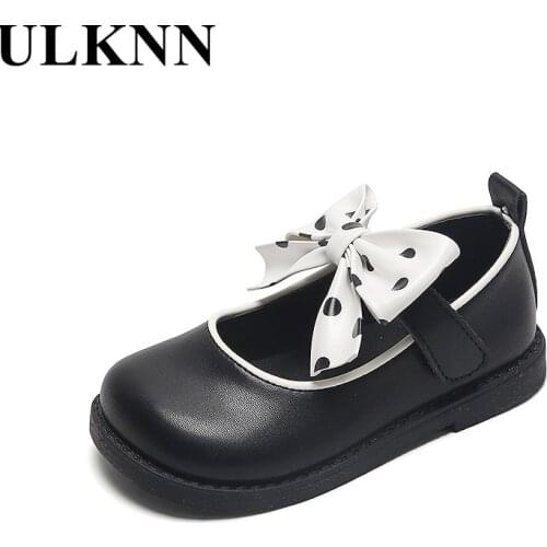 ULKNN Black Leather Gils Shoes Kids 2021 Spring&autumn Lovely Round Toe Bowtie White Party Leather Princess Shoes For Girl Child