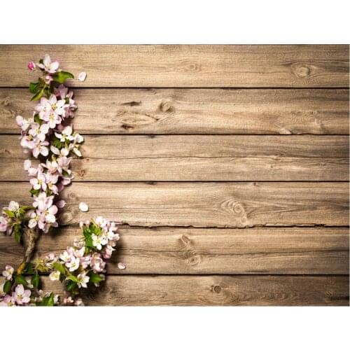 Planks Backdrop Brown Wooden Board and Flowers Photography Background Holiday Celebration Photo Booth Studio Decor