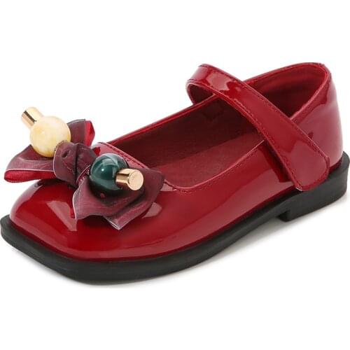Children Single Flat Shoes Lovely Bowknot Children Shoes Show Female Princess Shoes School Infant Red Shoes with Flat Shoes