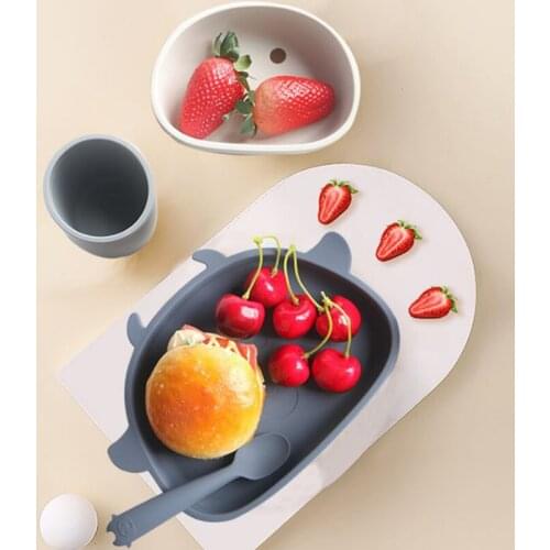 Childrens Tableware Silicone Suction Cup Plate Bowl Baby Feeding Dinner Set Foldable Tableware Plate Bowl Fork Spoon Four Set