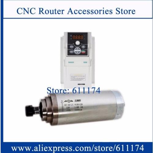 Water cooled 3kw /3.2kw ER20 spindle Motor 24000rpm D100 x 220mm wood engraving spindle motor + 3kw Frequency VFD Inverter