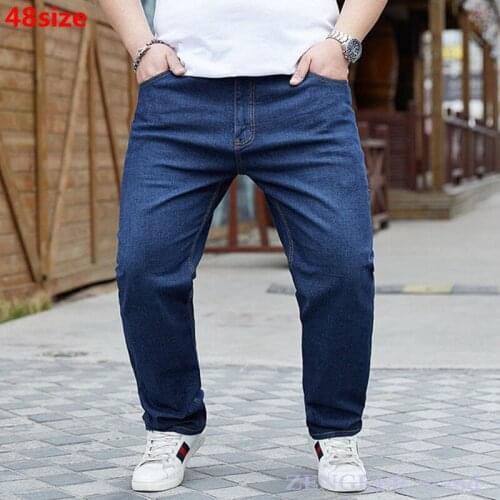 Large size mens trousers stretch loose wide-leg jeans plus size jeans large 44 46 48 casual straight long denim jeans for men