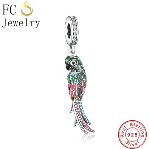 FC Jewelry Fit Original Charm Bracelet Real 925 Sterling Silver Parrot With Colorful Feather Bead For Making Women Berloque 2021