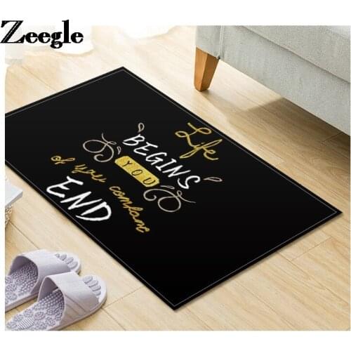 Flannel Outdoor Carpet Anti-slip Floor Carpet for Child Bedroom and Kitchen Letters Printing Carpet Rug Black Entrance Door Mat