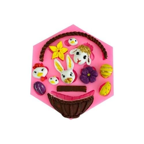Fondant Mold Rabbit Lamb Easter Painted Egg Flower Basket Fondant Tool Cake Decoration Cartoon Silicone Moulds