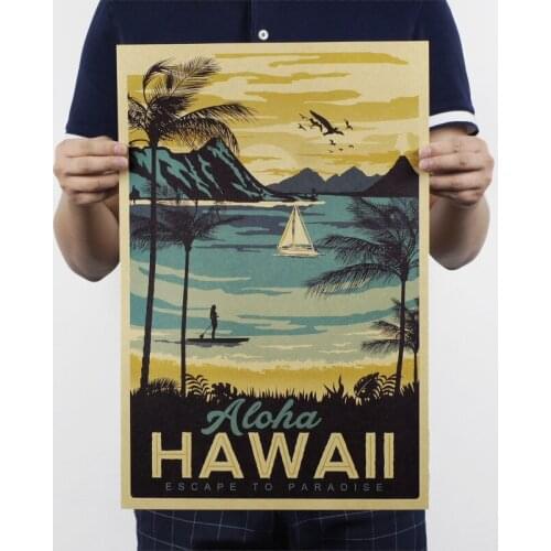 Hawaii Paintings Decorative Words Kraft Paper Poster Core 51.5X36cm