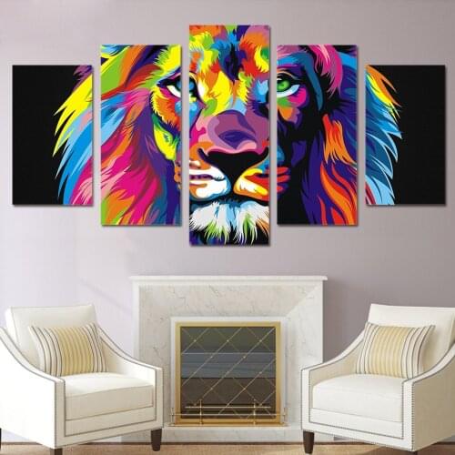 Canvas Painting Set 5 Pcs Wall Art Home Decor Colorful Lion Animal Oil Paintings Canvas Printing HD Print Posters For Livingroom