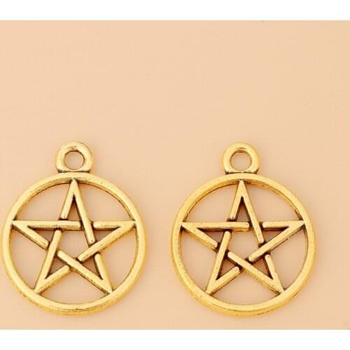 50pcs/Lot Antique Gold Star Pentagram Pentacle Round Charms Pendants for Necklace Bracelet Jewelry Making Accessories