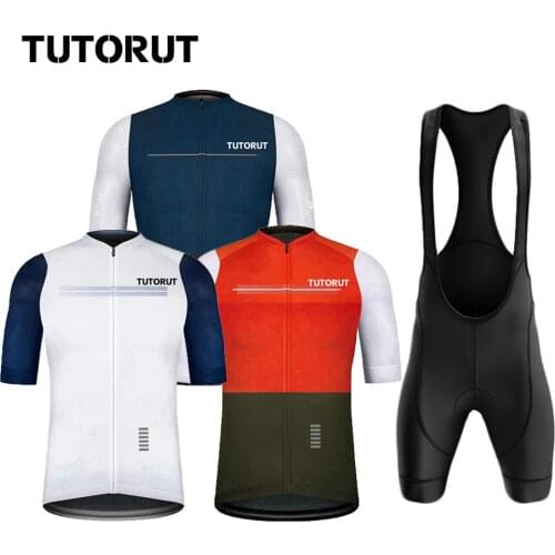 TUTORUT Summer New Cycling Clothing Suit Short-sleeved Breathable Bib Cycling Clothing Sportswear Quick-drying