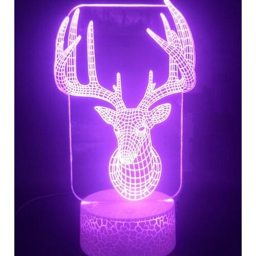 Cute Led Illusion Night Light 3D Nordic Reindeer Acrylic RGB Color Lamp Home Atmosphere Nightlights Kids Gift