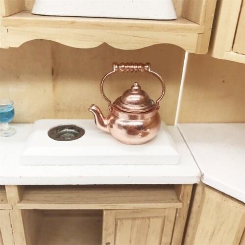 Dollhouse Classic Toys Miniature Copper Tea Kettle/Tea Pot Pretend Play Furniture Toys for Miniature Kitchen Accessory