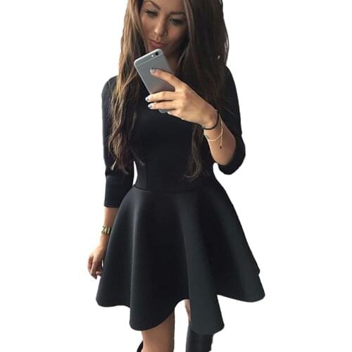 Fashion Women Dresses Elegant Long Sleeve O-Neck Tunic Stretch Mini Dress Pleated A Line Ladies Vestidos Autumn