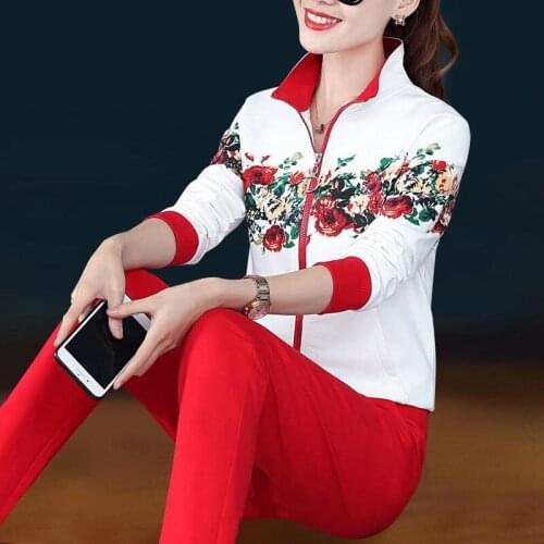 Fashion Womens Spring Autumn Sports Suit New Printing Large Size Two-piece Suit Female Loose Casual 2-piece Suit