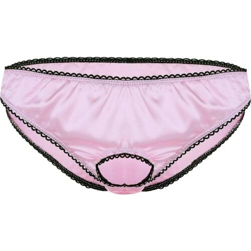 IEFiEL Male Mens Lingerie Sissy Sexy Panties Open Front Penis Hole Soft Satin Low Rise Sissy Bikini Briefs Underwear Panties