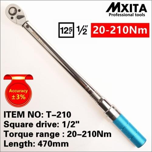MXITA 1/2'' Drive 20-210NM 3% accuracy professional Torque Wrench Tools Click Adjustable Hand Spanner Ratchet Wrench Tool