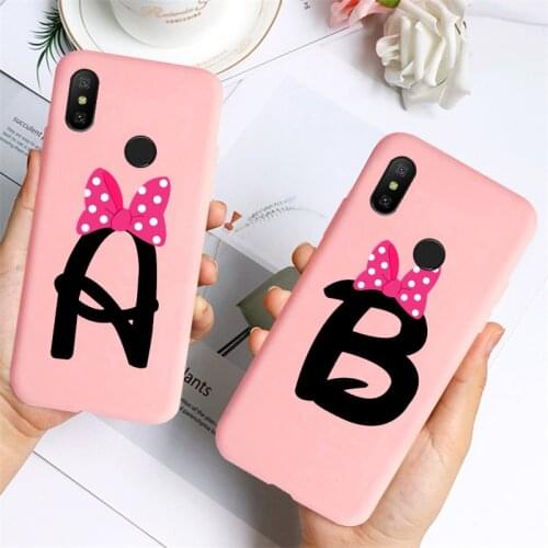 Soft TPU Silicone Bow Letter A B Couple Cover Case For Xiaomi mi 9 Mi 8 A3 A2 lite A1 5X 6X Funny Pink Phone Cover Fundas