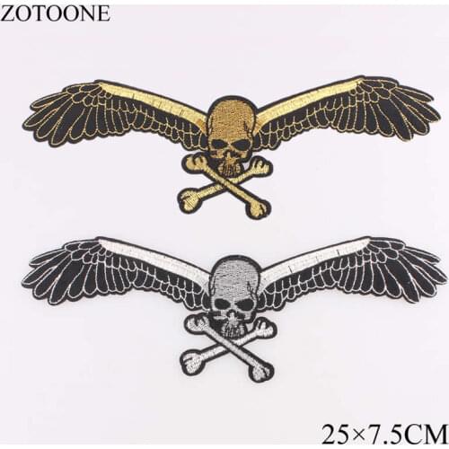 ZOTOONE 2pcs New Big Punk Skull Patch Iron Biker Wings Back Patch Badge Large Embroidery Patches for Clothing Stripe F