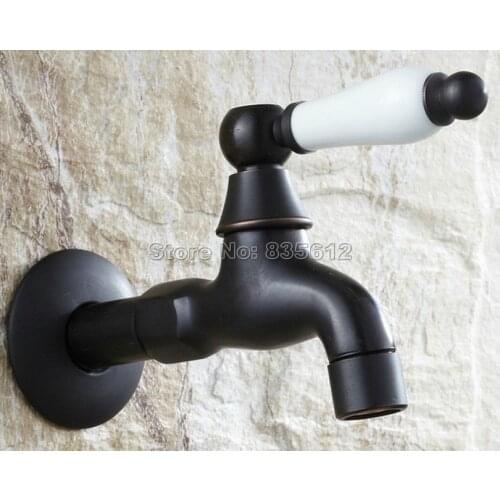 Wall Mounted Black Oil Rubbed Bronze Ceramic Handle Mop Pool Faucet / Laundry Sink Cold Water Tap Wav117