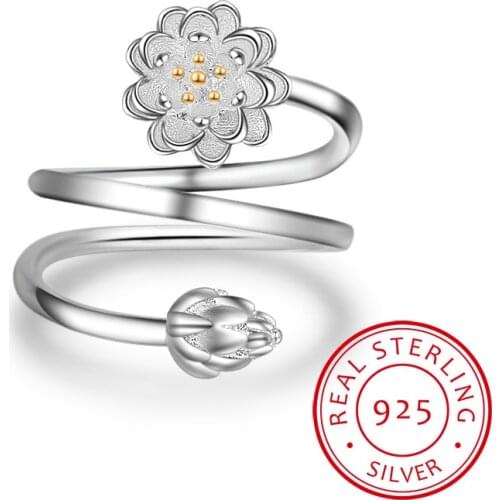 New Arrivals 925 Sterling Silver Rings Lotus Flower Rings Fine Jewelry For Women Ring Wedding Party Birthday Top Quality
