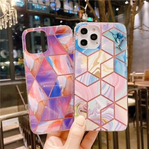 The new geometric marble phone case is suitable for iPhone 11Pro Max 12 XR XS 7 8 Plus SE20 straight edge transparent back cover