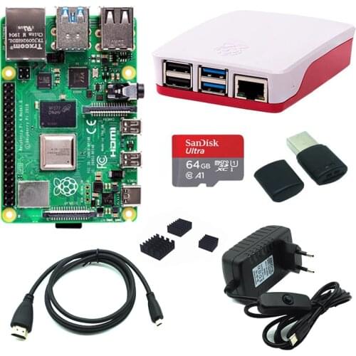 Original Raspberry Pi 4 Model B 2/4GB RAM +Official Case + Heat Sink + Power Adapter + 32/64 GB SD Card + Cable for RPI 4B