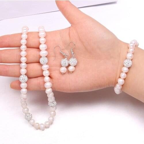 Potato-shaped Natural Freshwater Pearl Necklace Bracelet Earring Sets For Wedding Gift Party Jewelry Accessory