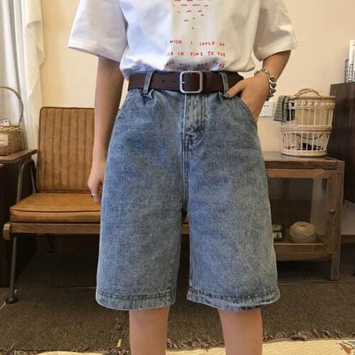 Casual Stretch High Waist Blue Destroy Ripped Denim Shorts Women Pockets Midi Shorts Jeans for Women 2021 Summer Denim Shorts