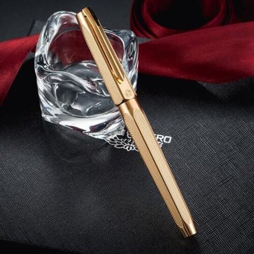 Hero 2191 14K Gold Nib Creative Collection Fountain Pen Golden Engraving Ripples Two-head M Nib Pen For Business W/Gift Box