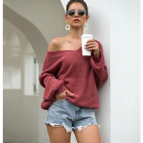Women Sweaters Oversize Knitted Loose Back Cross Open Back Sweater Tops Sexy Double V Neck Bandage Sweaters Bow Lace-Up Pullover