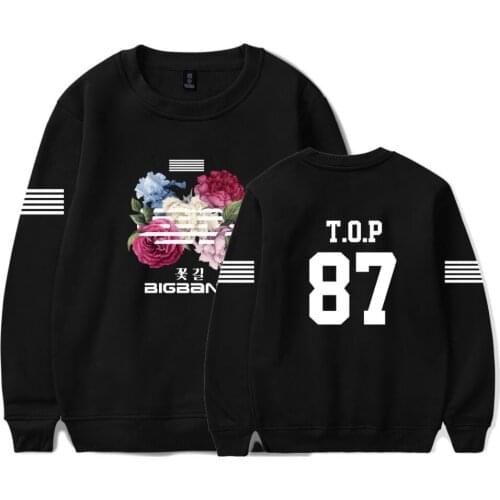 Bigbang TOP Sweatshirts Men Women Autumn Capless Sweatshirts Bigbang Fans Necessary Pullover Flower Road Print Girls Sweatshirts