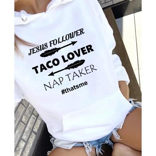 Jesus Follower Taco Lover Nap Taker Hoodies Unisex Long Sleeve Faith Pullovers Religious 90s Women Christian Hooded Sweatshirts