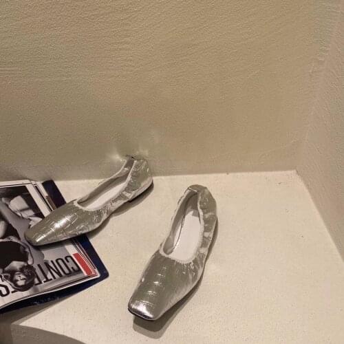 Fashion Women Flats Square Toe Gold/Silver/White/Black Flat Heeled Slip On Dance Shoes Ballet Loafers Casual Walk Flats Size 39