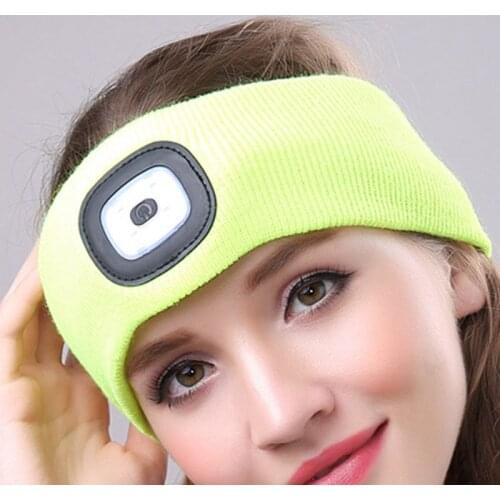 LED Head Light Unisex Turban with Torch Rechargeable USB Knitted Baggy Eye Mask