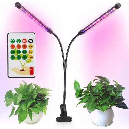 Smart LED Grow Light with Remote Control Dual Head 360degree Flexible Rotation Holder Clip Plant Table Lamp for Indoor Plants