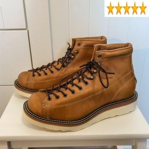 Handmade Real Leather Work Vintage Men Round Toe Lace-Up Platform Ankle High Quality Casual Outdoor Biker Boots Male
